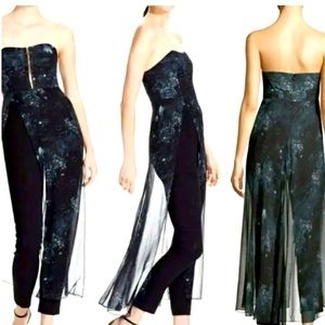 Haute Hippie SIZE 0 Black Strapless Jumpsuit Silk Chiffon Maxi Bustier Corset